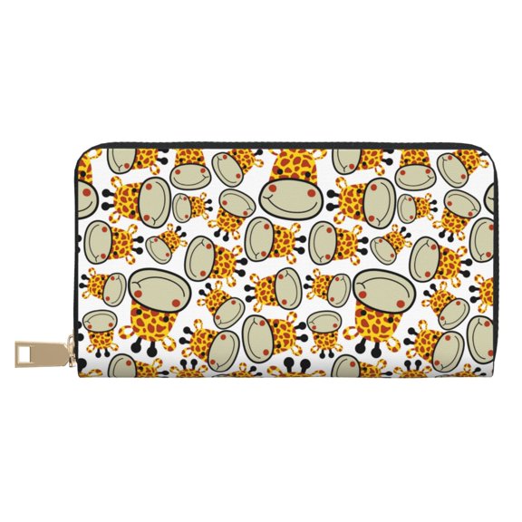 Leather Thin Slim Wallets for Women Men - Giraffes Head Clutch Card Wallet for Women Men with Zipper
