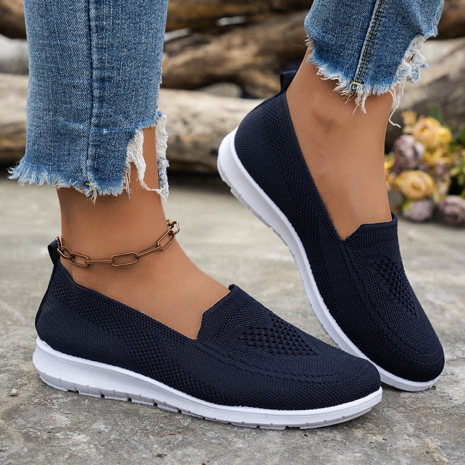 Loafers for Women Slip on Solid Mesh Walking Shoes Comfy Soft Sole Lightweight Driving Nursing Shoes Casual Breathable Flat Shoes Blue Size 7