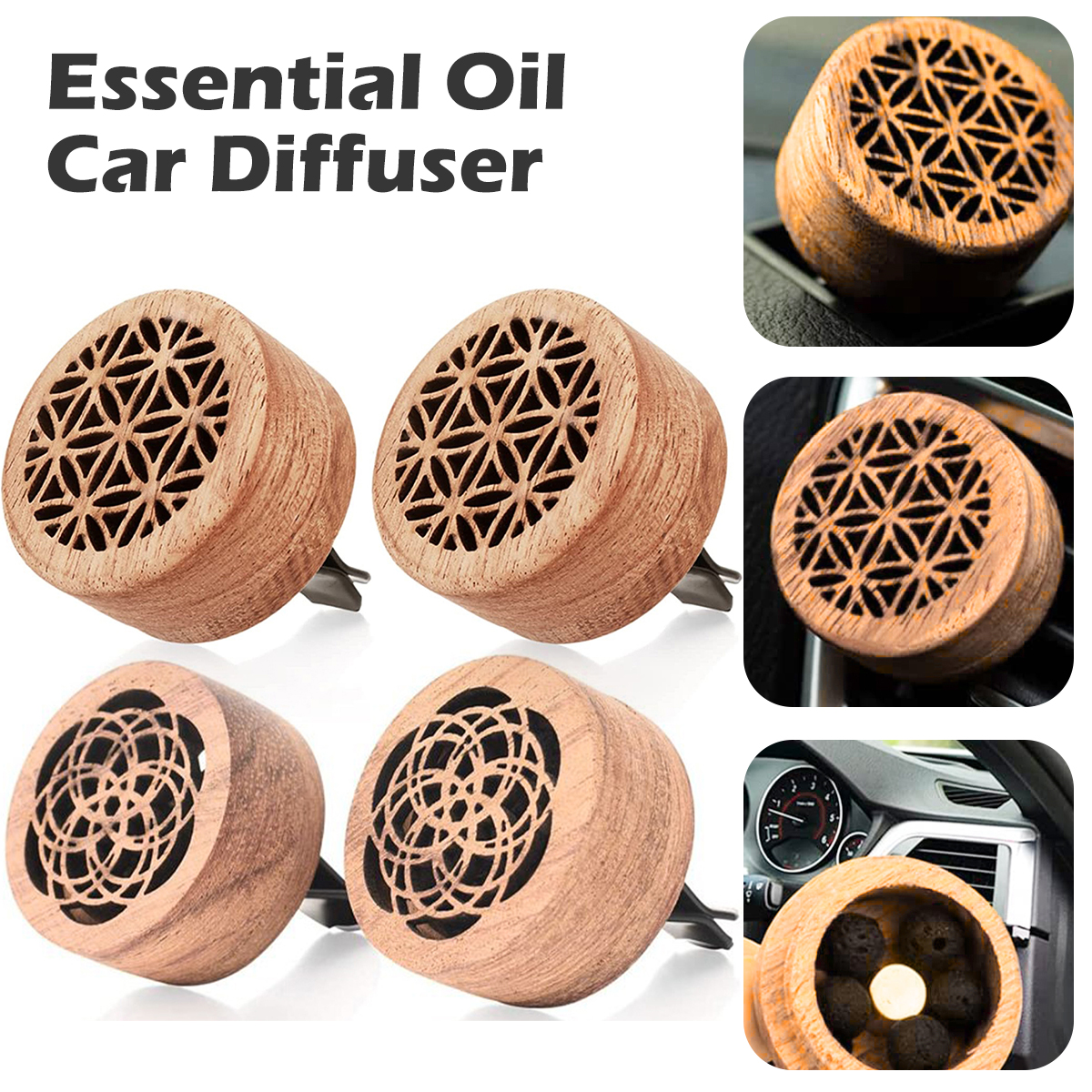 Eummy 2Pcs Car Essential Oil Diffuser Natural Wood Car Aromatherapy