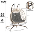 thumbnail image 4 of Aukfa Double Swing Egg Chair with Stand 2 Person Indoor Outdoor Wicker Loveseat with Cushions, Gray, 4 of 10