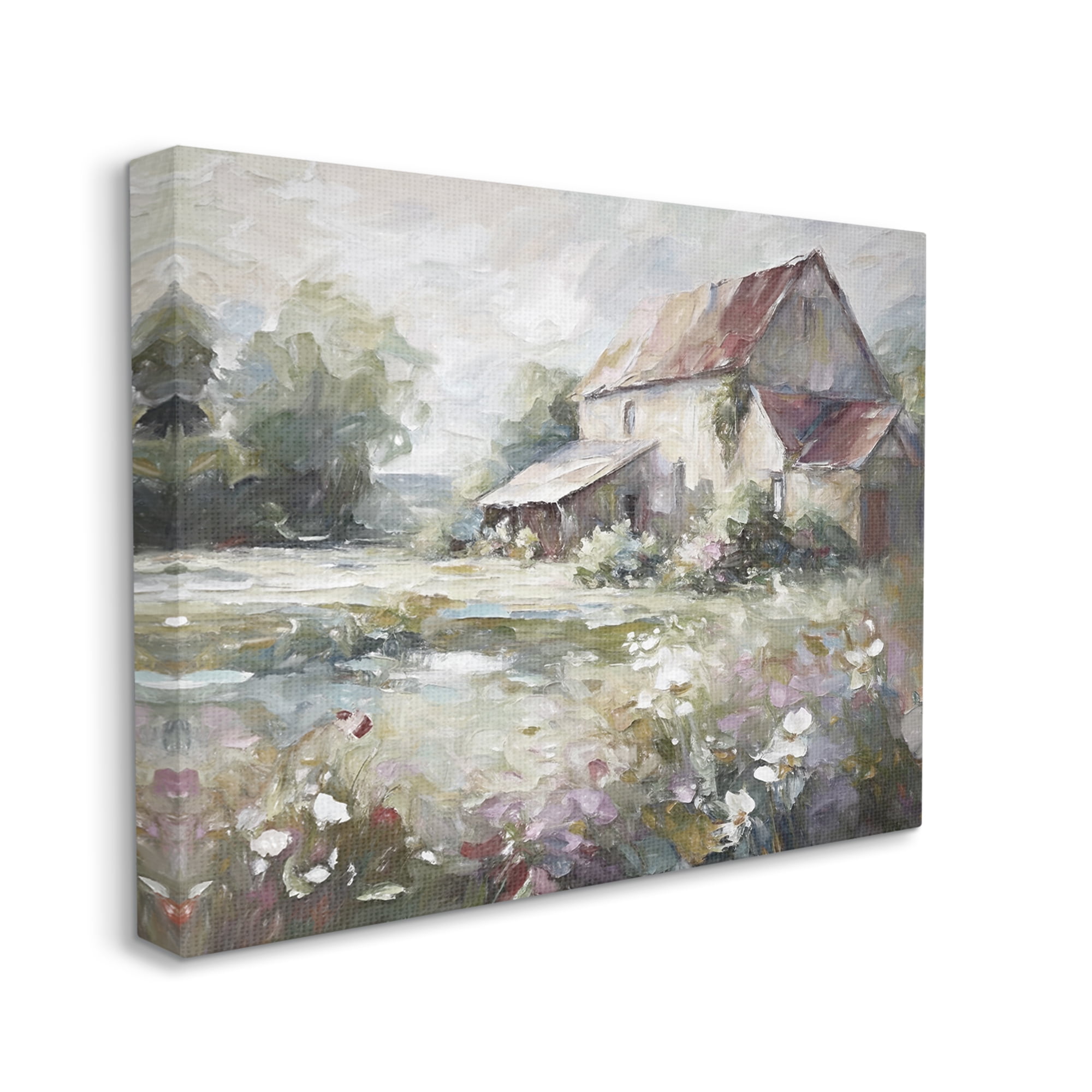 Stupell Industries Muted Cottage Meadow Landscape Painting Gallery Wrapped Canvas Art Print Wall Art, 48 x 36