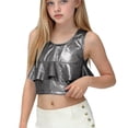 thumbnail image 4 of Girls Sequin Top, Kids Carnival Costume, Round Neck Tank Top with Ruffle Hem, Sparkly Shiny Tops for Summer Party, Performance Wear for Dance Recital, Holiday Festive Outfits for Children, 4 of 5