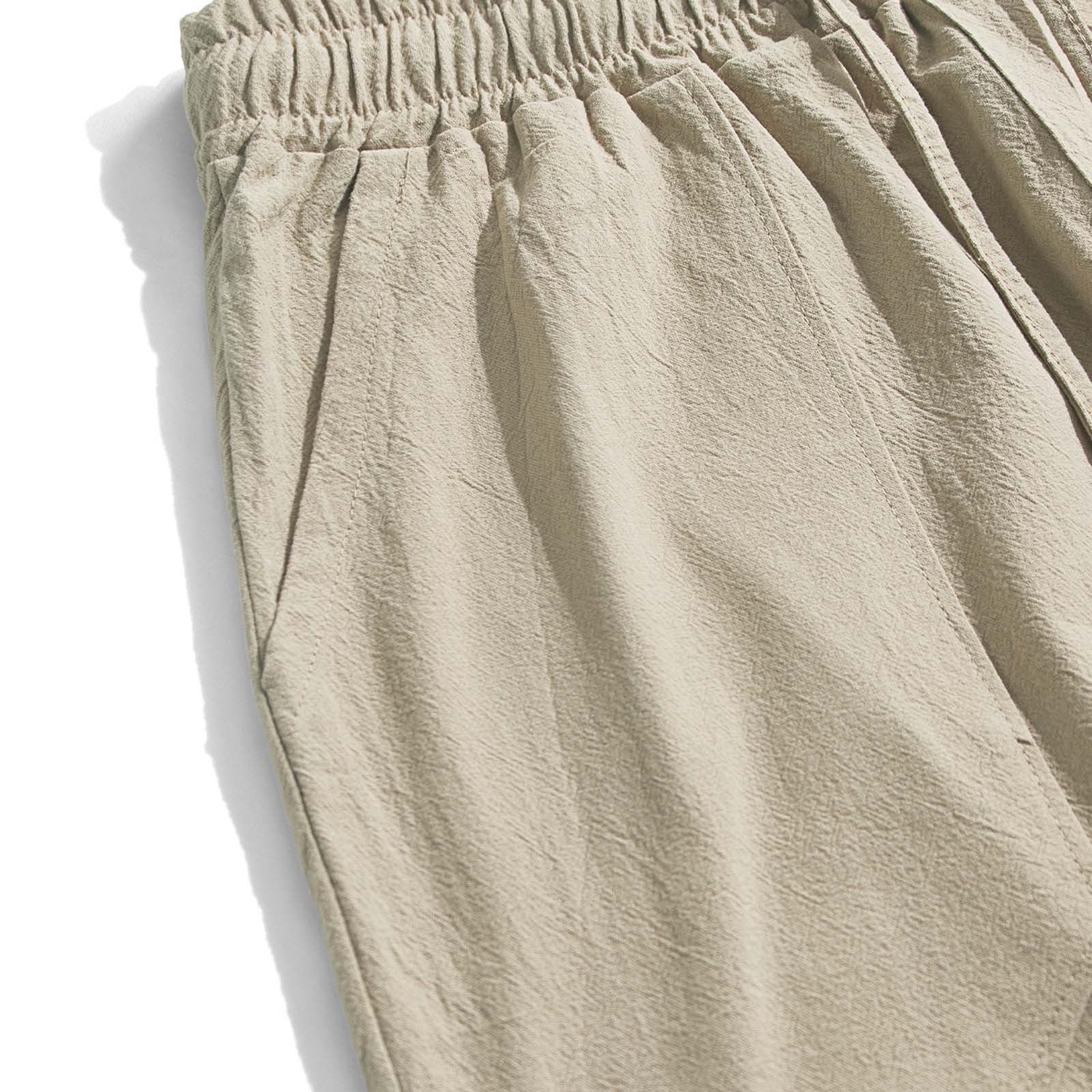 Jerdar Men's Cotton Linen Pants Elastic Waist Drawstring Casual Trouser Lightweight Straight-Legs Loose Beach Yoga Pants L