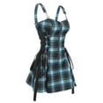 thumbnail image 2 of Gothic Plaid Lace Up Half Zip Dress A Line Mini Daily Sexy Dress Women Sleeveless Dress-Black1501-XL, 2 of 6