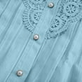 thumbnail image 5 of PiGOGI Women's Elegant Lace Shirts Solid Color Round Neck Blouse - Long Sleeve Button Down Tops Sky Blue XL, 5 of 6