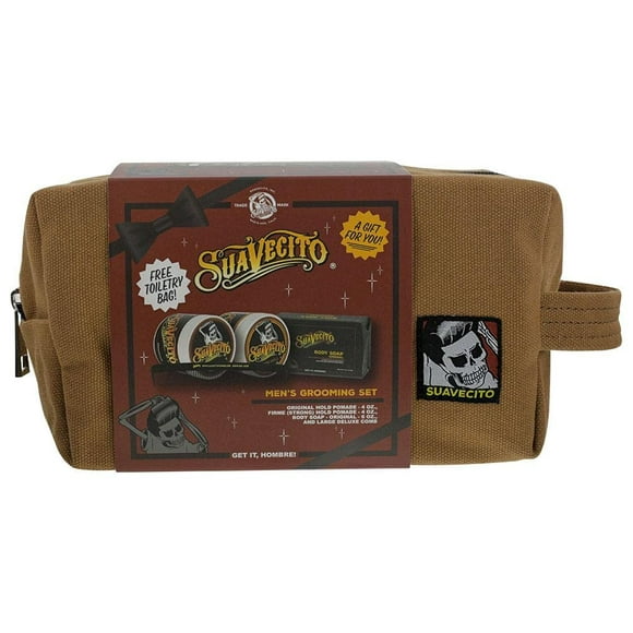 Suavecito Men's Hair Grooming Set OG & Firme (Strong) Hold Pomade, Body Soap, Large Deluxe Comb & Sand Canvas Bag