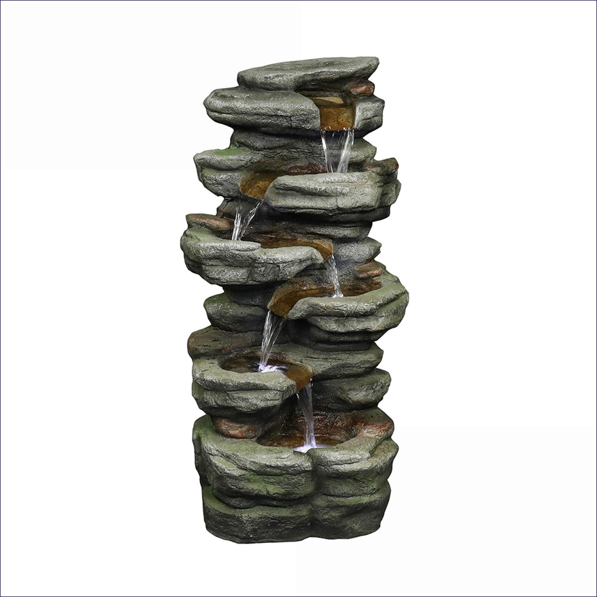 Tammesy Outdoor 6-Tier Water Fountain with LED Lights - Waterfall Fountain