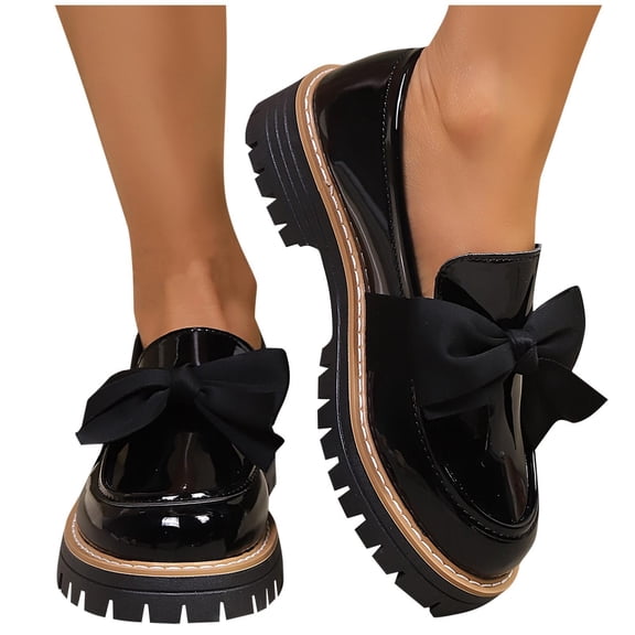 Purcolt Loafers for Women Comfort Bow Round Toe Chunky Block Heel Penny Loafers Dressy Casual Slip On Anti Slip Dress Shoes for Work Daily
