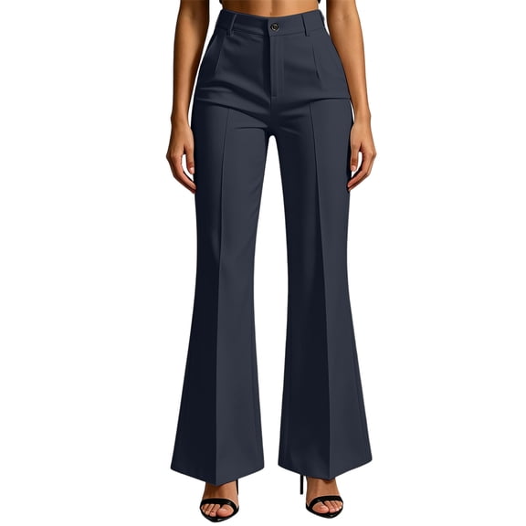 Oiangi Flare Work Pants for Women High Waisted Bell Bottoms Dress Pant Fall Casual Business Office Slacks with Pokcets Dark Gray M