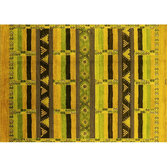 Ahgly Company Machine Washable Indoor Rectangle Solid Yellow Modern Area Rugs, 2' x 4'