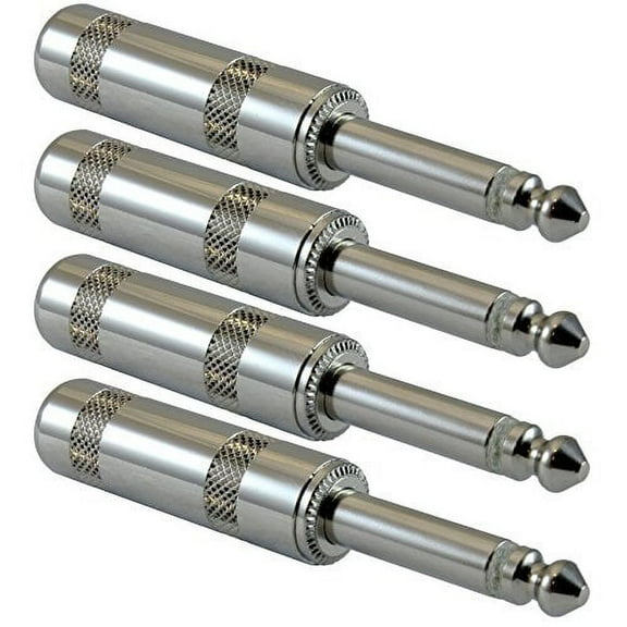GLS Audio 1/4" Plugs for Speaker Cables, Patch Cables, Snakes - TS Male Mono 1/4 Inch Phono 6.3mm Phone Plug Bulk - 4 Pack