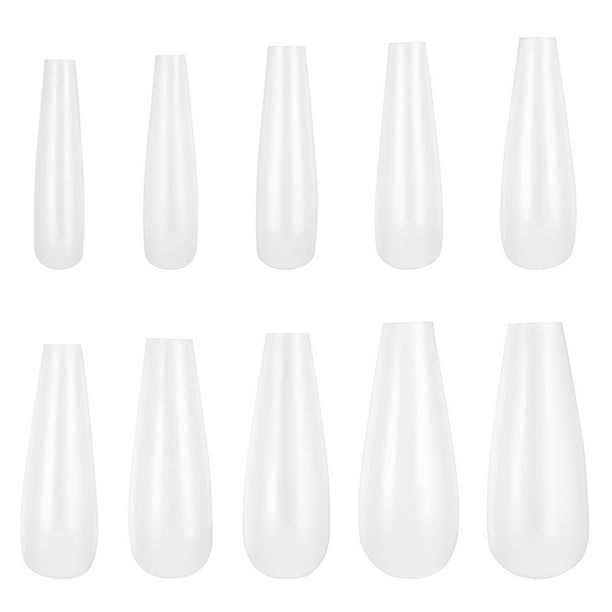 Frcolor 500 uñas postizas largas tipo ataúd, cobertura total, uñas postizas naturales tipo bailarina, ABS, 10 tamaños (blanco)