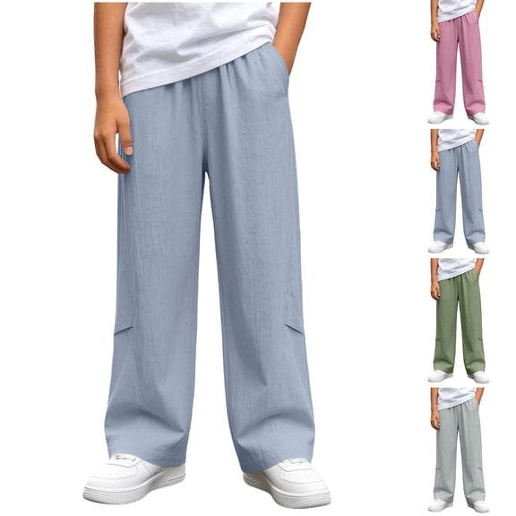 Boys Girls Wide Leg Pants Winter Unisex Kids 3-15Y Outdoor Leisure Sports Solid Color Elastic Waist Long Pants Casual Daily Loungewear