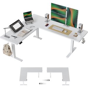 DESINO Standing Desk 75” Adjustable L Shaped Standing Desk Electric Height Adjustable Computer Desk White
