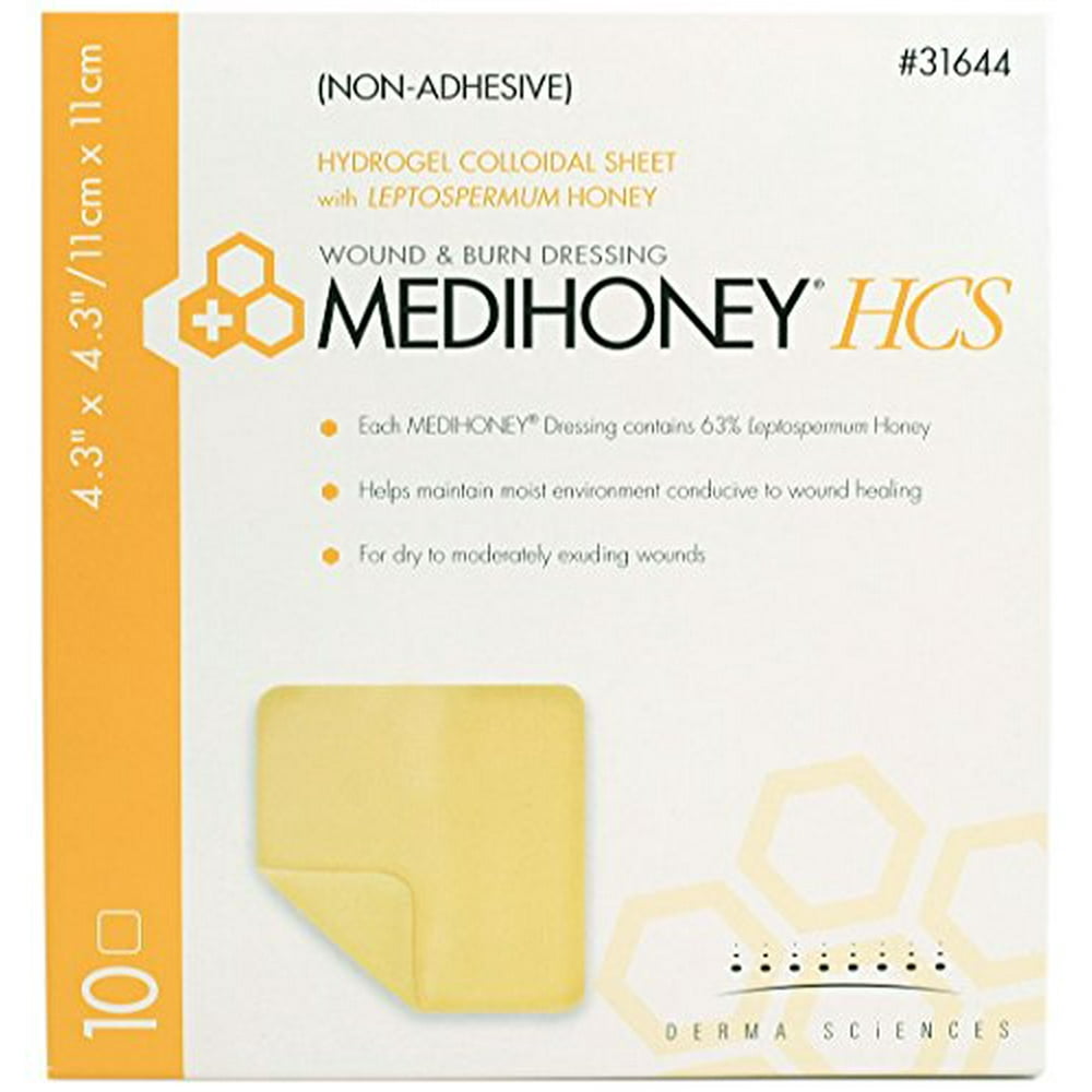 Medihoney HCS Non Adhesive Burn and Wound Dressing 4.3" x 4.3" Box of