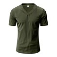 thumbnail image 7 of LWavelet Ribbed V Neck Men's Short Sleeve T-Shirt Ideal for Casual Commute and Daily Wear Army Green L, 7 of 7