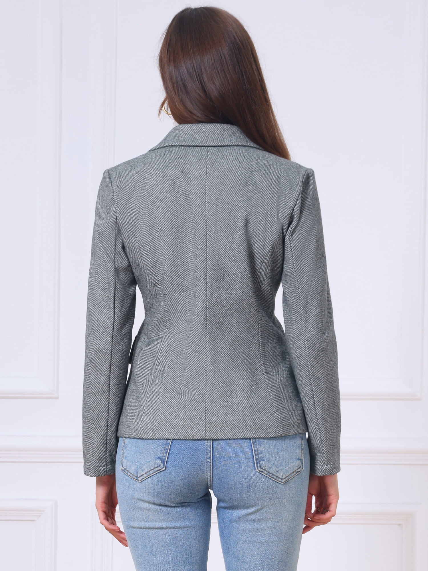 DARING DIVA Women's Blazer Herringbone Tweed Long Sleeve Blazers XL Grey