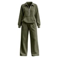 thumbnail image 4 of Gamivast Sweatsuits 2 Piece Set for Women Half Zip Pullover Sweatshirt Wide Leg Pants Two Piece Fall Winter Activewear Army Green L, 4 of 6