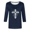 thumbnail image 4 of Staron Women's Casual Loose T-Shirt Round Neck Three-Quarter Sleeve Comfy Relaxed Top for Home Wear, Navy 3XL, 4 of 5