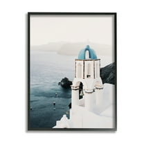 Stupell Industries Santorini Bell Tower Landscape Photography Black Framed Art Print Wall Art, 16 x 20