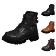 thumbnail image 2 of XIMIN Women Chunky Bottom Ankle Boots Side Zipper Strap Goth Boots Waterproof Low Heel Rubber Sole Non-Slip Casual Walking Shoes Lace Up Steampunk Riding Boots, 2 of 3
