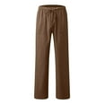 thumbnail image 3 of Men's Linen Pants Casual Beach Yoga Wide Leg Loose Fit Drawstring Elastic Waist Straight Trousers with Pockets Brown, 3 of 5
