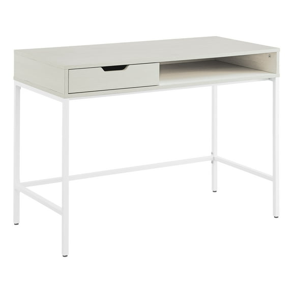 Contempo 40-Inch Desk with Drawer and Shelf in White Finish with Metal Legs