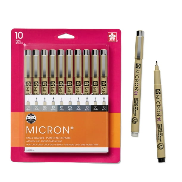 Bolígrafos de punta fina SAKURA Pigma Micron Archival con tinta negra y gris