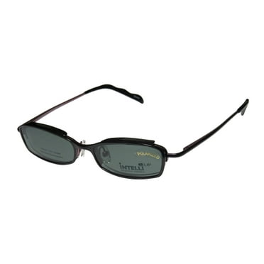 NEW ELITE COMFORTABLE CLIPON EYEWEAR 766 MENS/WOMENS DESIGNER HALF-RIM BLACK / PLUM FRAME DEMO LENSES 47-17-135 SUNGLASS LENS CLIP-ONS FLEXIBLE HINGES EYEGLASSES/GLASSES