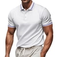 thumbnail image 2 of FRSASU Men's Polo Shirts Short Sleeve Dual Tipped Casual T-Shirt Cotton Pique Button Down Collared Classic Fit Golf Shirts White, 2 of 9