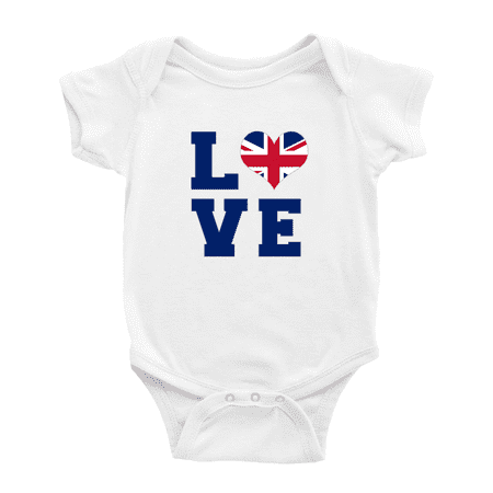 

Love United Kingdom Flag Heart Cute Baby Clothes (White 3-6 Months)