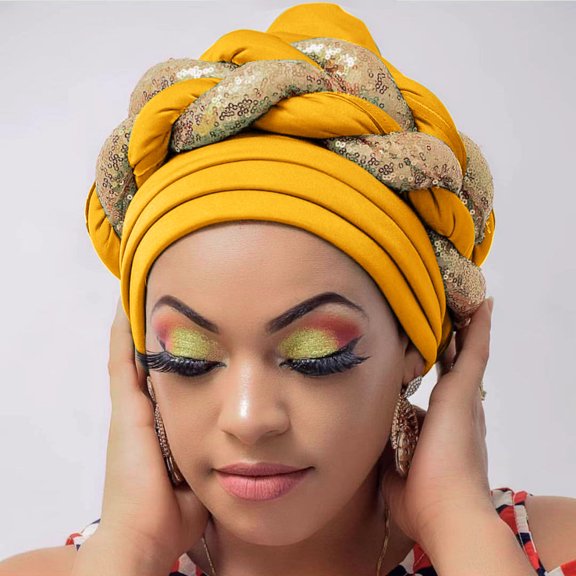 AirLoni Wrap Cap For Women Beading Sequins Decor Fashion Muslim Ruffle Cancer Chemo Head Scarf Beanie Sleep Caps Satin Lined Hair Bonnets Turban Hats Yellow,One Size