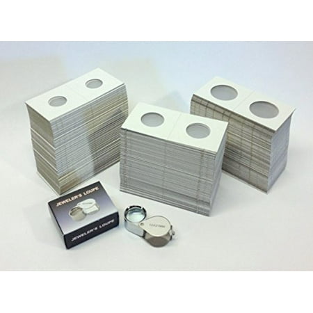 Cardboard Coin Holders (Coin Flips) - 300 assorted sizes PLUS 10x21 Loupe
