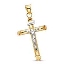 14k Yellow White Gold Charm Jesus Christ Cross INRI Crucifix Pendant Two Tone 35mm x 15mm