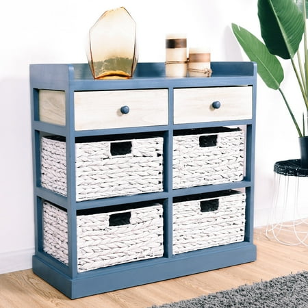 Two Drawer Bed Side Cabinet - Gymax Bedside Table Chest Cabinet Storage Organizer w/ 2 Wood Drawer and 4 Baskets New