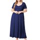 thumbnail image 1 of Puntoco Vestido De Noche Con Bolsillo De Encaje Hueco De Talla Grande Para Mujer Falda Larga Vestido De Cuello Redondo De Manga Corta Azul Oscuro Xxxl,Regalos Para Mujer Joven, 1 of 6