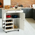 thumbnail image 3 of Gymax Rolling Kitchen Island Serving Cart Storage Cabinet w/ Wine Rack White, 3 of 10