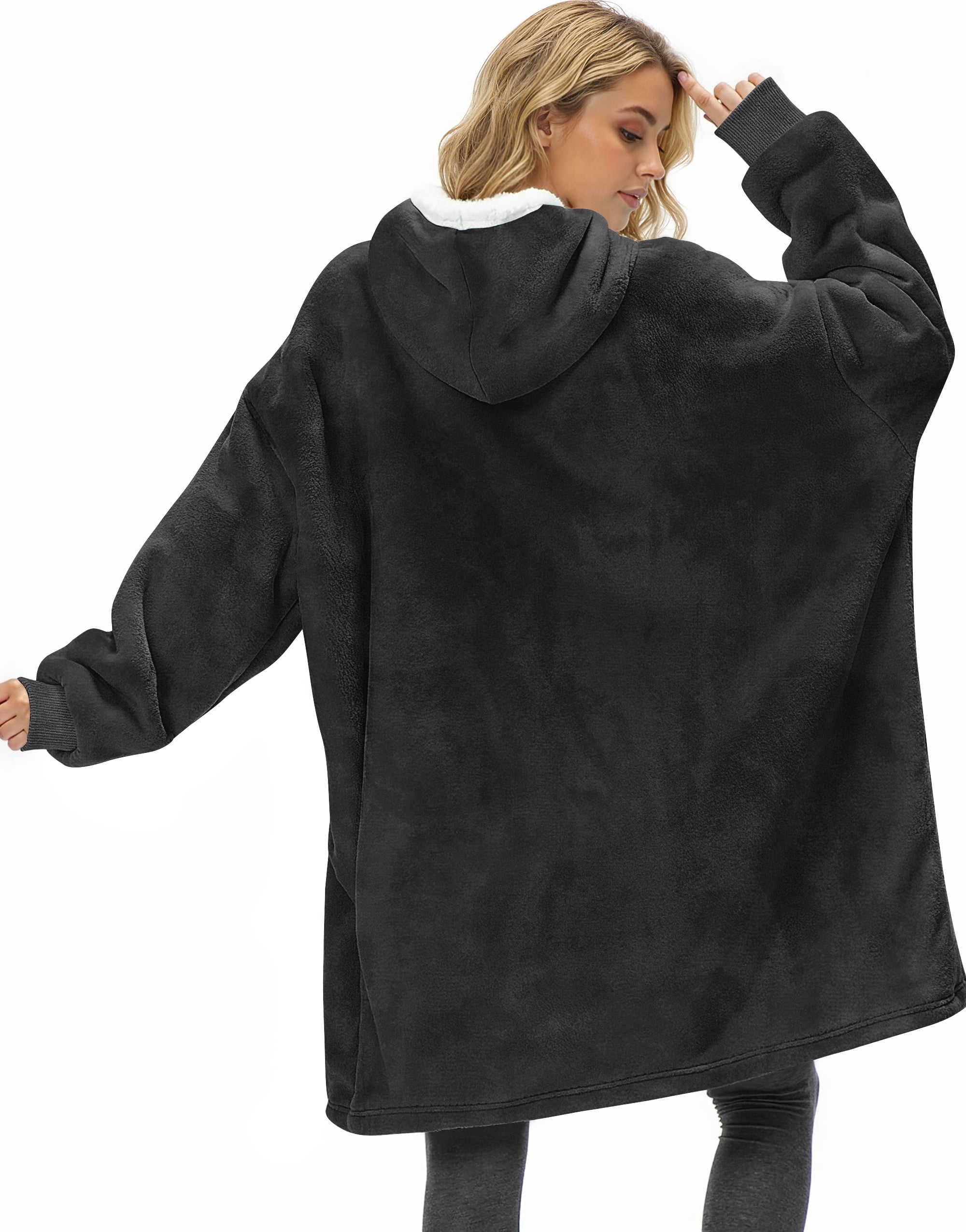 Fantaslook Wearable Blanket Hoodie for Women and Men, Oversized Sherpa Fleece Blanket Sweatshirt with Sleeves & Pocket