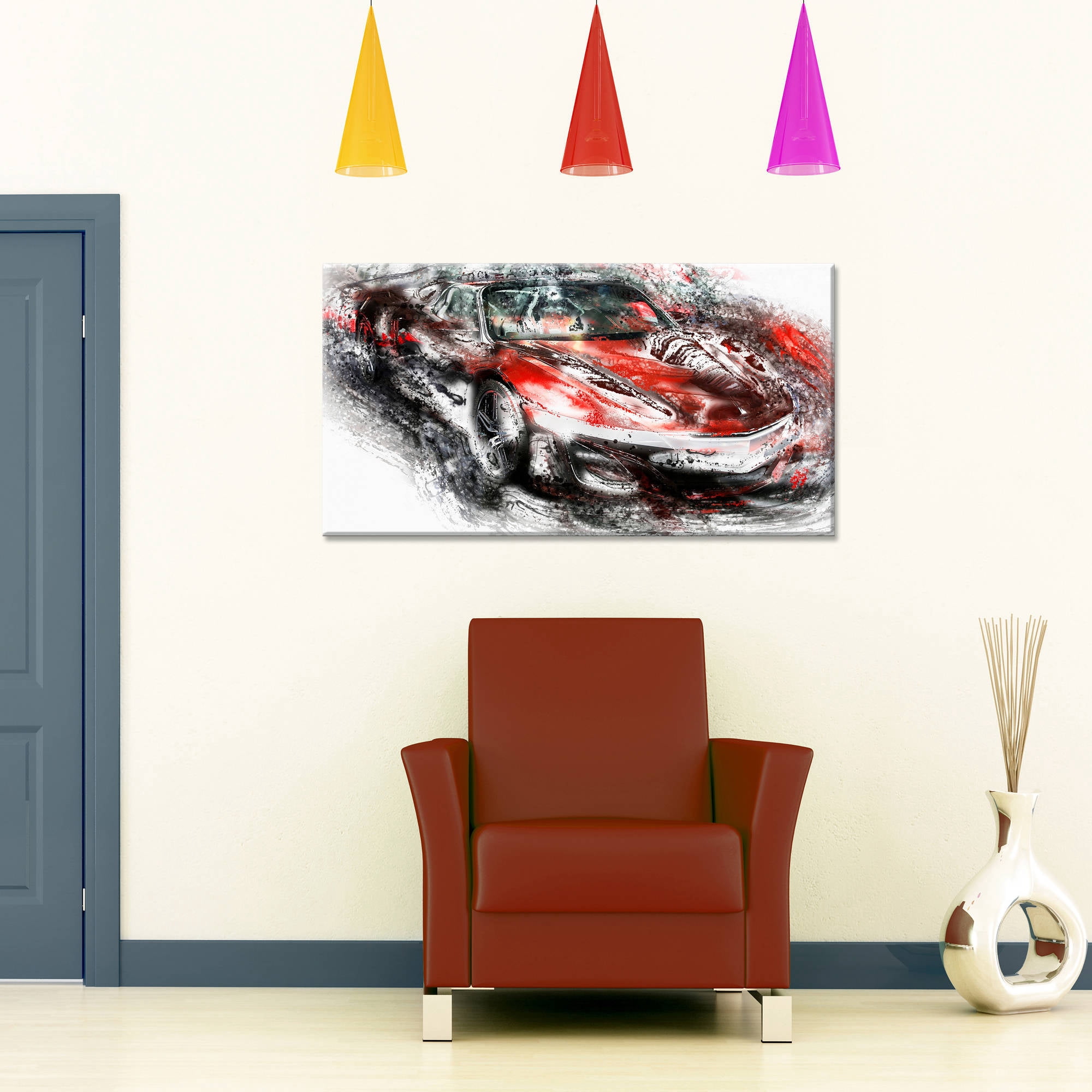 Design Art Black and Red Sports Car, 32" x 16"