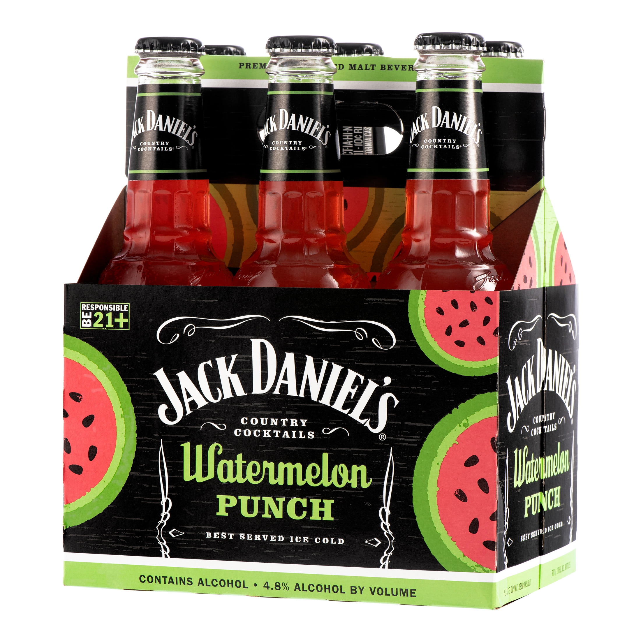 Jack Daniel's Watermelon Punch Malt Beverage, 6 pack, 10 fl oz Bottle, 4.8% ABV