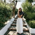 thumbnail image 4 of Yungyresw Womens Baggy Harem Pants Solid Color Wide Leg High Smocked Waist Flowy Pants For Women Summer Beach Lounge Casual Trousers White 2XL, 4 of 5