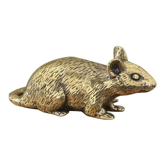 VORCOOL 1Pcs Golden Brass Mini Rat Sculpture For Office And Home Decor 6.4x3x2.7in