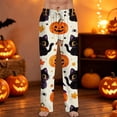 thumbnail image 2 of Domzest Halloween Pajama Pants Men Halloween Graphic Drawstring Elastic Waisted Pajama Bottoms Wide Leg Funny Sleepwear Yellow S, 2 of 7
