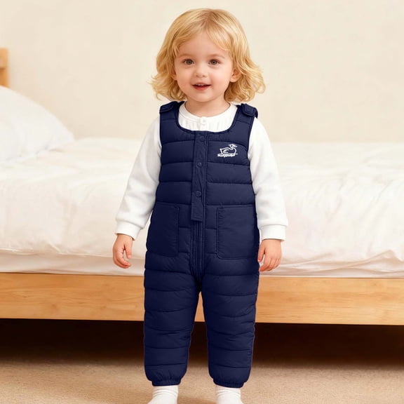 Hifoo Child Winter Girls Thermal Padded Overalls With Detachable Crotch Insulated Pants Baby Toddler Outdoor Play Classic Sleeveless Jumpsuits Rompers