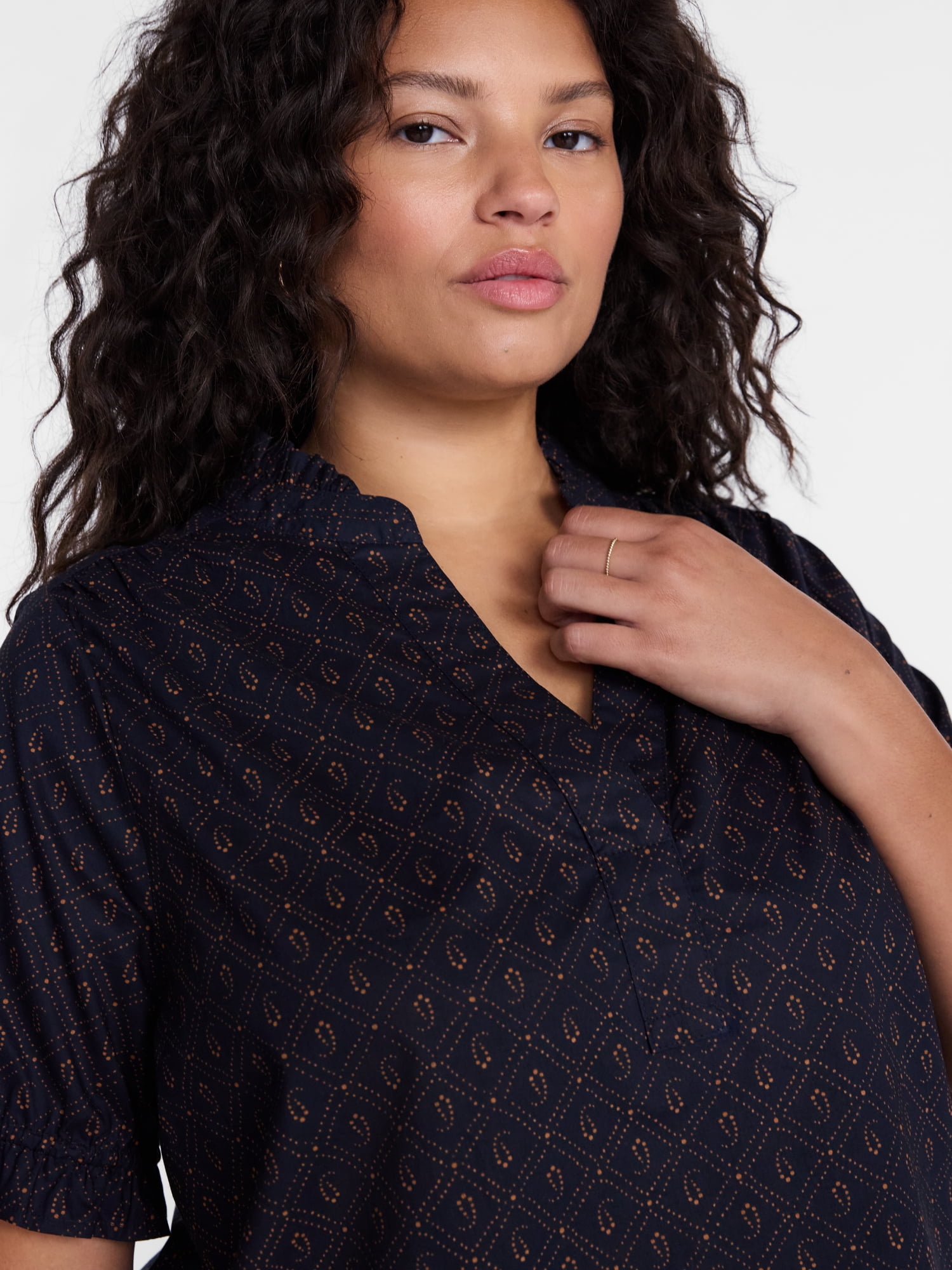 Terra and Sky Women's Plus Ruffle Neck Blouse, Sizes 0X - 5X