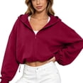 thumbnail image 2 of Oversized Cropped Hoodie Women Long Sleeve Drop Shoulder Boxy Fit Zip Up Hooded Sweatshirt with Pockets Casual Jacket, 2 of 5