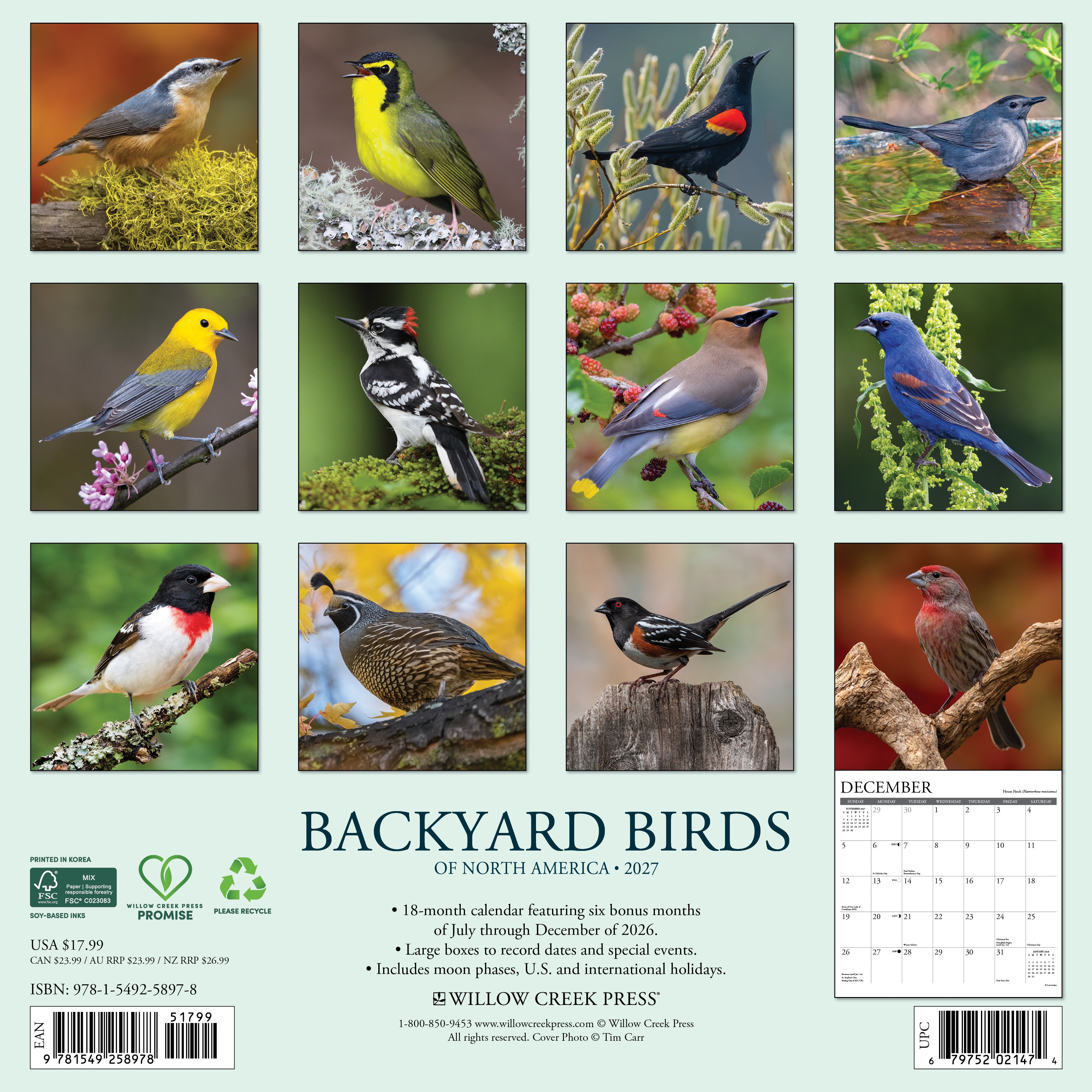 Willow Creek Press, Backyard Birds 2027 Wall Calendar