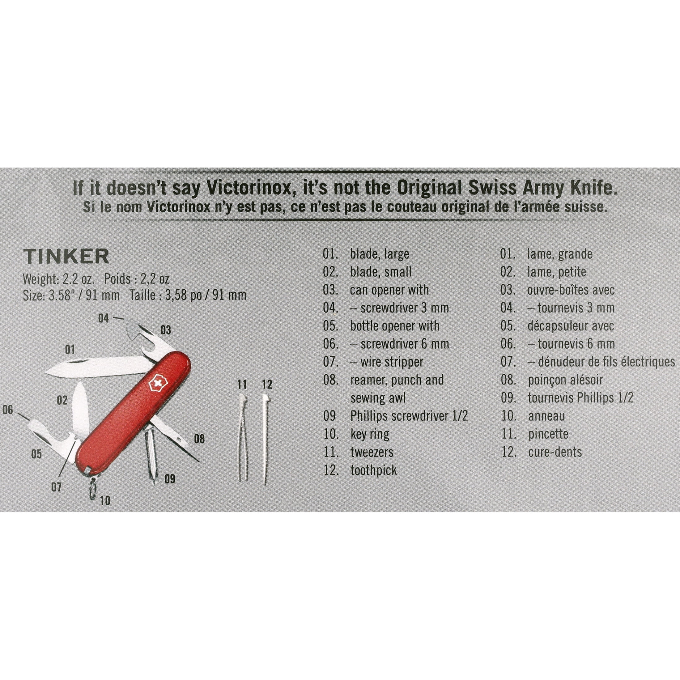 Victorinox Tinker Swiss Army Knife, 12 Functions, Red