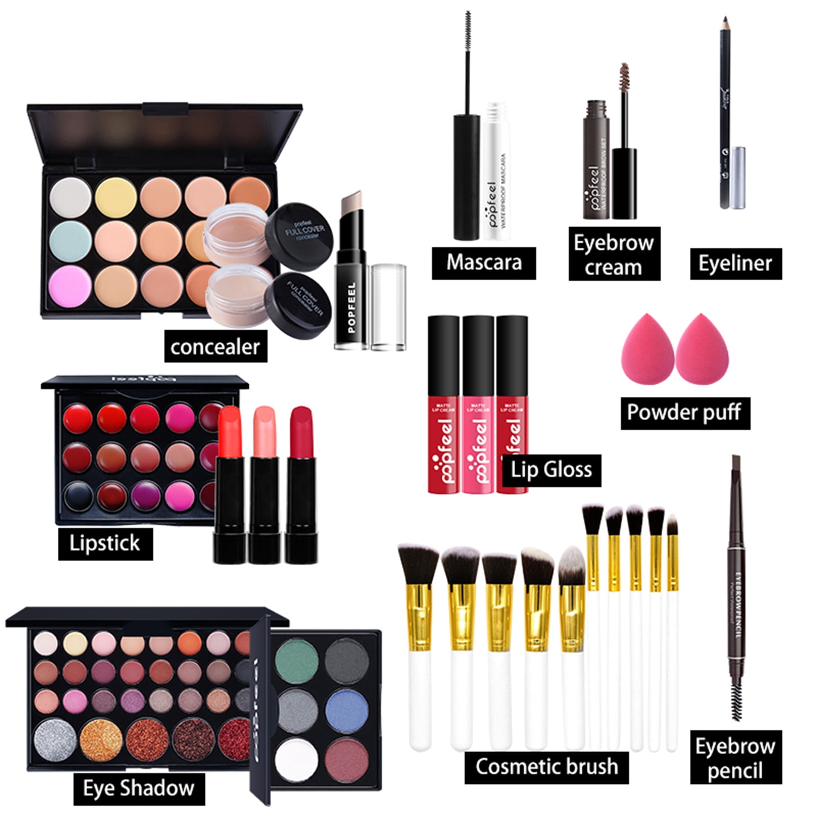 FantasyDay All-in-one Makeup Set Holiday Gift Surprise | Full Makeup Kit for Women Essential Starter Bundle Include Eyeshadow Palette Lipstick Blush Concealer Face Powder Eyeliner Mascara Soft Brush