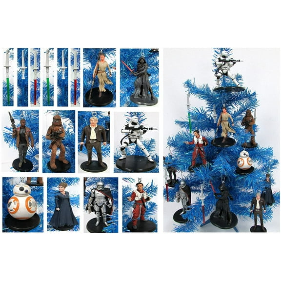 Star Wars 16 Piece Christmas Ornament Set Featuring 6 Lightsaber Ornaments, Han Solo, Chewbacca, Flametrooper, Captain Phasma, Kylo Ren, Rey, Finn, BB-8